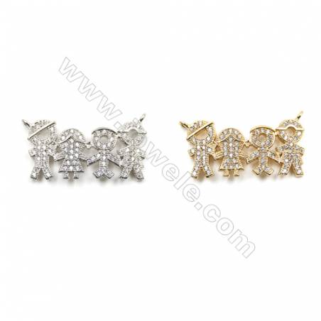 Brass Micro Pave Cubic Zirconia Connectors, (Gold, White Gold) Plated, Hole 1mm, Size 14x27mm, x12pcs/pack