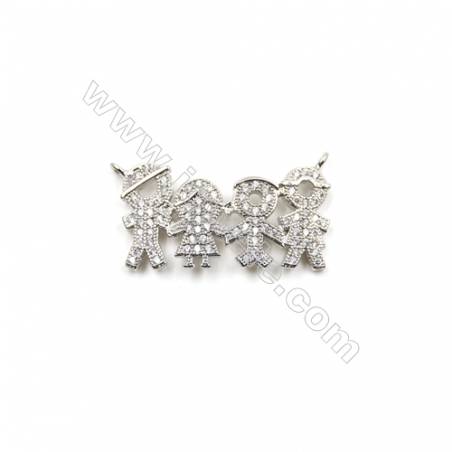 Brass Micro Pave Cubic Zirconia Family Connectors Charms Size 14x27mm  Hole 1mm  Gold/White Gold Plated 5pcs/Pack