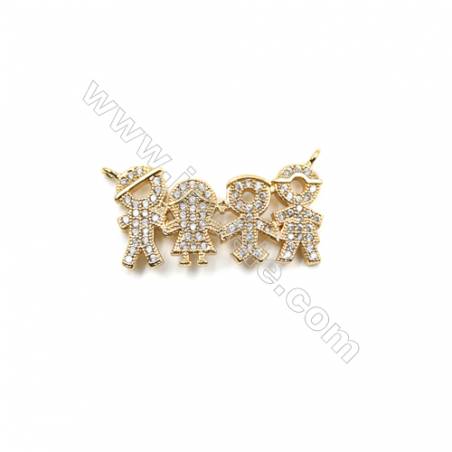 Brass Micro Pave Cubic Zirconia Family Connectors Charms Size 14x27mm  Hole 1mm  Gold/White Gold Plated 5pcs/Pack