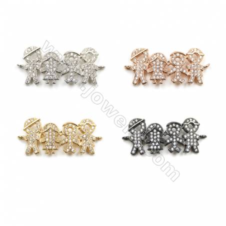 Brass Micro Pave Cubic Zirconia Connectors, (Gold, White Gold, Rose Gold, Gun Black) Plated, Hole 1mm, Size 14x27mm, x12pcs/pack