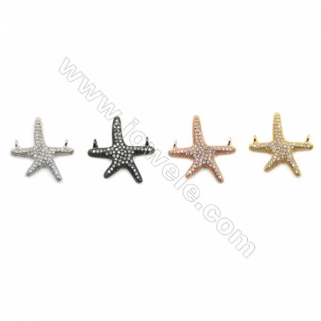 Connecteurs d'étoile de mer en laiton avec zircon  Taille 20x21mm  20pcs /paquet couleur dorée platine or rose ou noire
