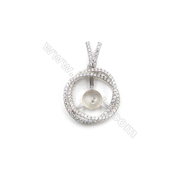 New design platinum plated AAA zircon jewelry 925 silver pendant necklace, 20mm, x 5pcs, tray 8mm, hole  0.7mm