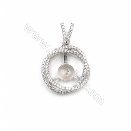 Pendentif pour perle semi-percée en Argent 925 rhodié avec Zirconium-D5648 20mm x 5pcs