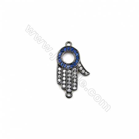 Brass Micro Pave Cubic Zirconia Connectors Charms Hamsa Hand  Size 12x18mm Hole 1mm 10pcs/Pack