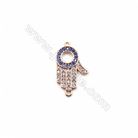 Brass Micro Pave Cubic Zirconia Connectors Charms Hamsa Hand  Size 12x18mm Hole 1mm 10pcs/Pack