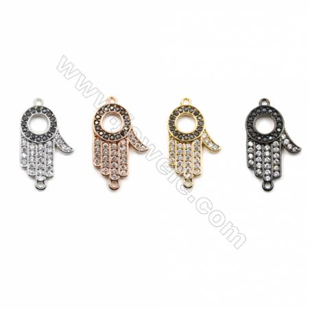 Brass Pave Cubic Zirconia Connectors, Hand, Hole 1mm, Size 12x18mm, x30pcs/pack