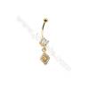 Brass Belly Ring  Rhombus  CZ Micropave  Size 35x8mm  5pcs/Pack