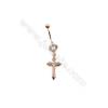 Brass Belly Ring Cross  CZ Micro Pave  Size 43x13mm  5pcs/Pack
