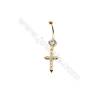 Brass Belly Ring Cross  CZ Micro Pave  Size 43x13mm  5pcs/Pack