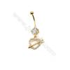 Brass Belly Ring Heart  CZ Micro Pave Size 36x14mm  5pcs/Pack