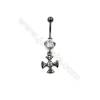 Brass Belly Ring  Cross  CZ Micro Pave  Size 38x11mm  5pcs/Pack