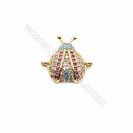Brass Micro Pave Cubic Zirconia Connectors Charms  Ladybug Size 10x15mm Hole 1mm 6pcs/Pack