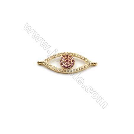 Brass Micro Pave Cubic Zirconia Eyes Connector Charms Size 10x20mm Hole 1mm 6pcs/Pack