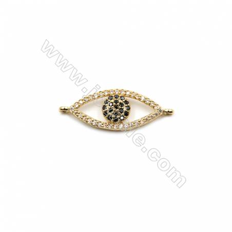 Brass Micro Pave Cubic Zirconia Eyes Connectors Charms Size 10x21mm Hole 1mm 6pcs/Pack