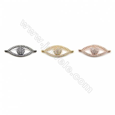 Brass Micro Pave Cubic Zirconia Connectors, Eyes, Size 10x21mm, Hole 1mm, x14pcs/pack