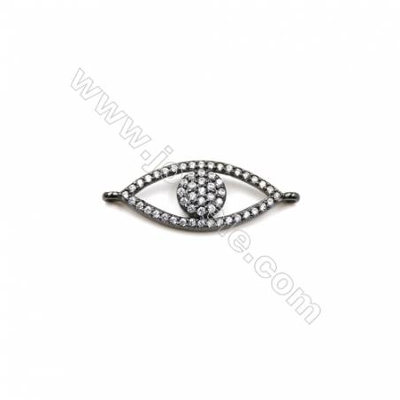 Brass Micro Pave Cubic Zirconia Connectors Charms Evil  Eyes Size 10x21mm Hole 1mm 6pcs/Pack