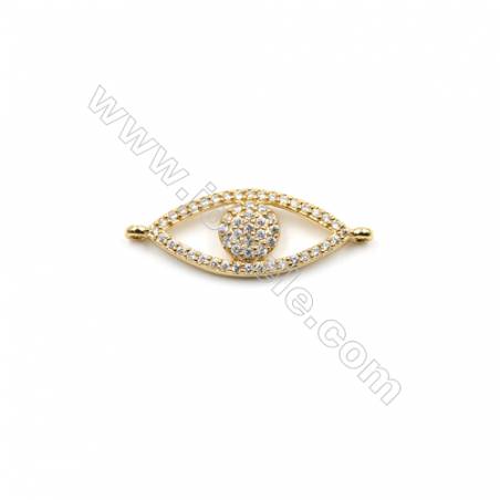 Brass Micro Pave Cubic Zirconia Connectors Charms Evil  Eyes Size 10x21mm Hole 1mm 6pcs/Pack