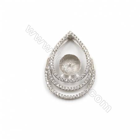 Pendentif pour perle semi-percée en Argent 925 rhodié avec Zirconium-D5764 19x25mm x 5pcs