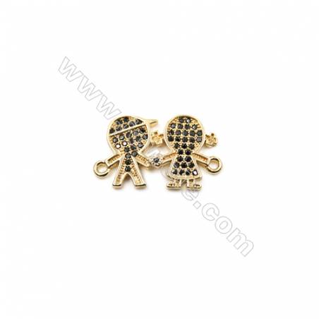 Connecteurs de famille en laiton avec zircon noir  Taille 13x21mm 8pcs/paquet couleur dorée platine or rose ou noire