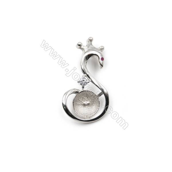 925 Sterling silver platium plated jewelry pendant, 16x30mm, x 5pcs, tray 9mm, pin 0.7mm
