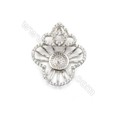 925 Sterling silver platinum plated zirconia pendant, 21x25mm, x 5 pcs, tray 8mm, needle 0.7mm