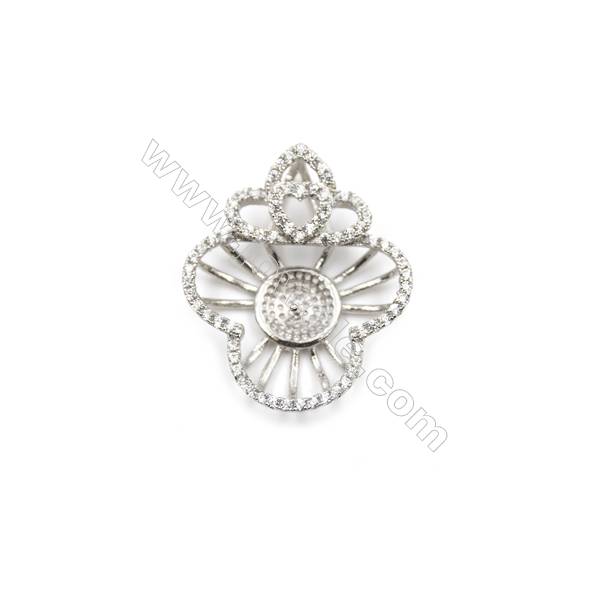 925 Sterling silver platinum plated zirconia pendant, 21x25mm, x 5 pcs, tray 8mm, needle 0.7mm