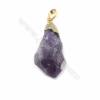 Irregular Natural Amethyst Nuggets Pendants With Brass  Setting Size 17~30x14~20mm 5pcs/Pack