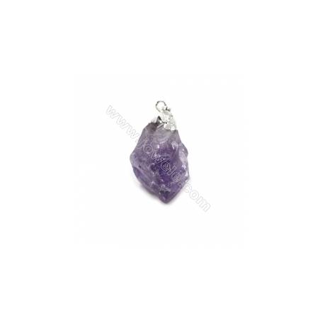 Irregular Natural Amethyst Nuggets Pendants With Brass Setting Size 17~30x14~20mm 5pcs/Pack