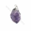 Irregular Natural Amethyst Nuggets Pendants With Brass  Setting Size 17~30x14~20mm 5pcs/Pack