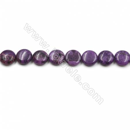 Purple Crazy Agate Gemstone Beads Strands, Flat Round, Diameter 15mm, Hole 0.7mm, 15~16"/strand