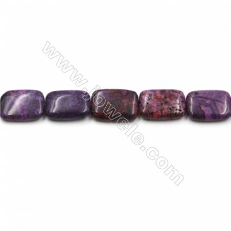 天然紫色クレイジーレースアゲートビーズ　長方形　染め色パープル　サイズ18x25mm 穴0.7mm 15~16" x1本