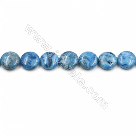 Blue Crazy Agate Gemstone Beads Strands, Flat Round, Diameter 15mm, Hole 0.7mm, 15~16"/strand