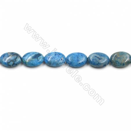 Blue Crazy Agate Gemstone Beads Strands, Flat Oval, Size 13x18mm, Hole 0.7mm, 15~16"/strand