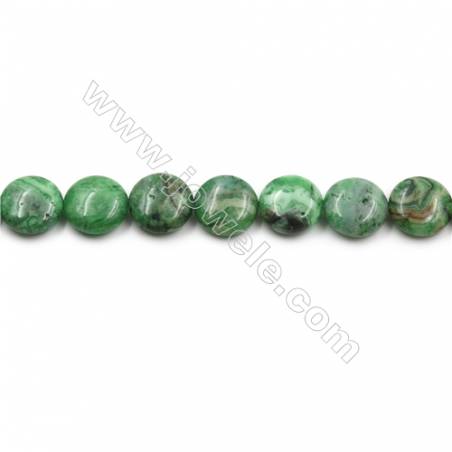 Green Crazy Agate Gemstone Beads Strands, Flat Round, Diameter 15mm, Hole 0.7mm, 15~16”/strand
