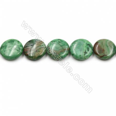 Green Crazy Agate Gemstone Beads Strands, Flat Round, Diameter 20mm, Hole 0.7mm, 15~16“/strand