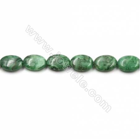 Green Crazy Agate Gemstone Beads Strands, Flat Oval, Size 13x18mm, Hole 0.7mm, 15~16”/strand