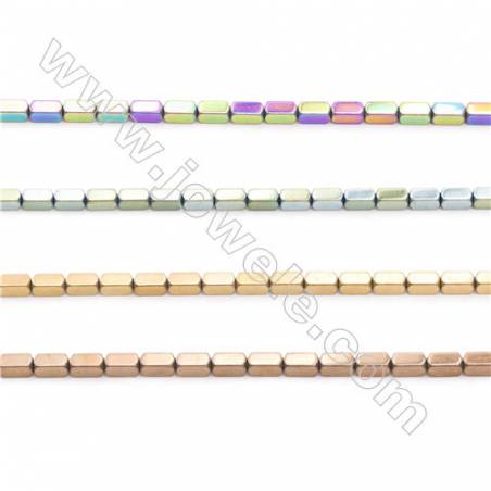 Various Colors Plated Hematite Beads Strand, Faceted Cuboid, Size 4x2x2mm, Hole 0.8mm, about 100 beads/strand 15~16"
