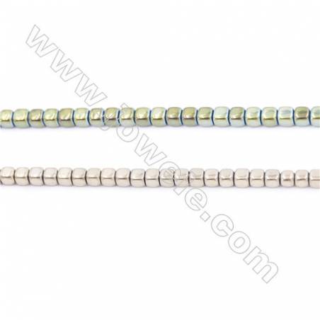 Golden Plated Hematite Beads Strand, Cube, Size 4x4x4mm, Hole 0.8mm, about 100 beads/strand 15~16"