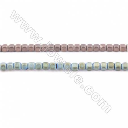 Hématite de galvanoplastie Perle carrée mate sur fil  Taille 3x3mm trou0.8mm Environ 135perles/fil 15~16"