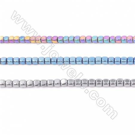 Silver Plated Hematite Beads Strand, Cube, Size 3x3x3mm, Hole 0.8mm, about 135 beads/strand 15~16"