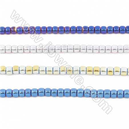 Various Color Plated Hematite Beads Strand, Cube, Size 2x2x2mm, Hole 0.8mm, about 200 beads/strand 15~16"