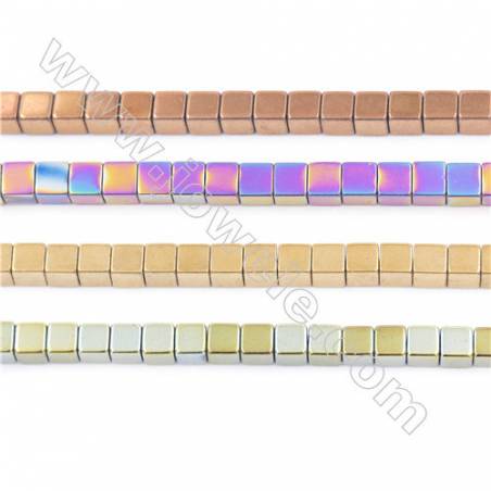 Various Colors Plated Hematite Beads Strand, Cube, Size 4x4mm, Hole 1mm, about 100 beads/strand, 15~16"