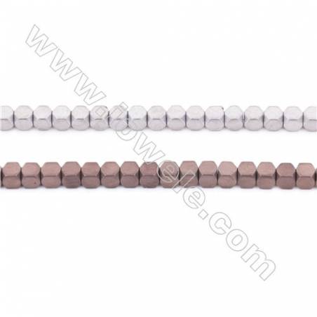 Two Colors Plated Hematite Beads Strand, Cube, Size 3x3mm, Hole 1mm, about 135 beads/strand  15~16"