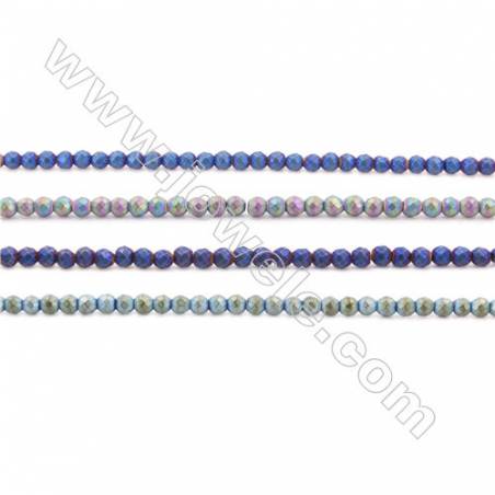 Colorful Plated Hematite Beads Strand, Round, Diameter 2mm, Hole 1mm, about 390 beads/strand 15~16"