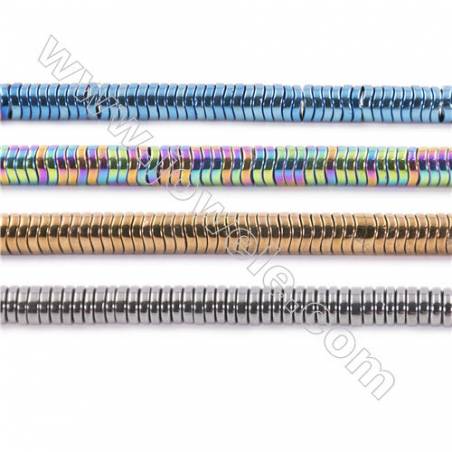 Various Colors Plated Twisted Hematite Beads Strand, Flat Round, Size 4x1mm, Hole 1mm, about 390 beads/strand 15~16"