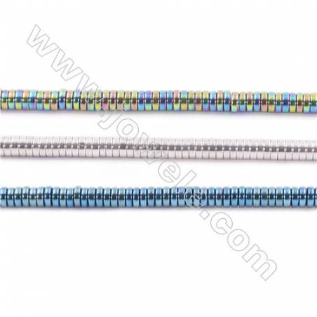 Colorful Plated Hematite Beads Strand, Flat Round, Size 3x1mm, Hole 1mm, about 390 beads/strand 15~16"