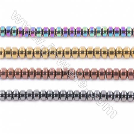 Various Colors Plated Hematite Beads Strand, Abacus, Size 3x2mm, Hole 1mm, about 200 beads/strand 15~16"