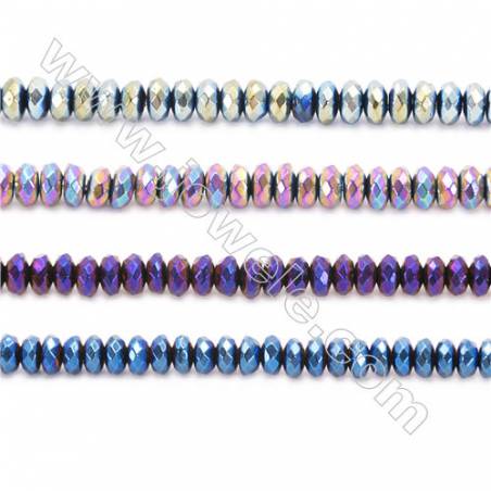 Various Colors Plated Hematite Beads Strand, Faceted Abacus, Size 4x2mm, Hole 1mm, about 200 beads/strand 15~16"
