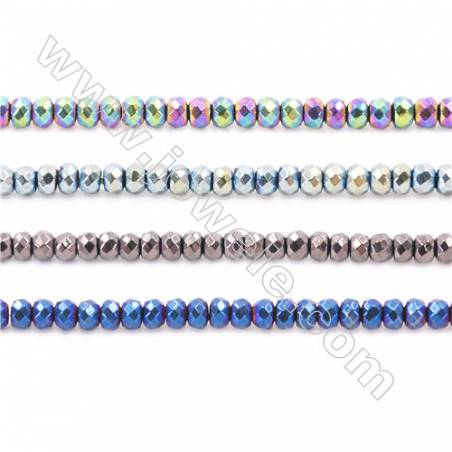 Various Colors Plated Hematite Beads Strand, Faceted Abacus, Size 3x2mm, Hole 1mm, about 200 beads/strand 15~16"