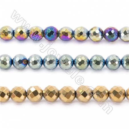 Various Color Plated Hematite Beads Strand, Faceted Round, Diameter 12mm, hole 1.5mm, about 34 beads/strand, 15~16"
